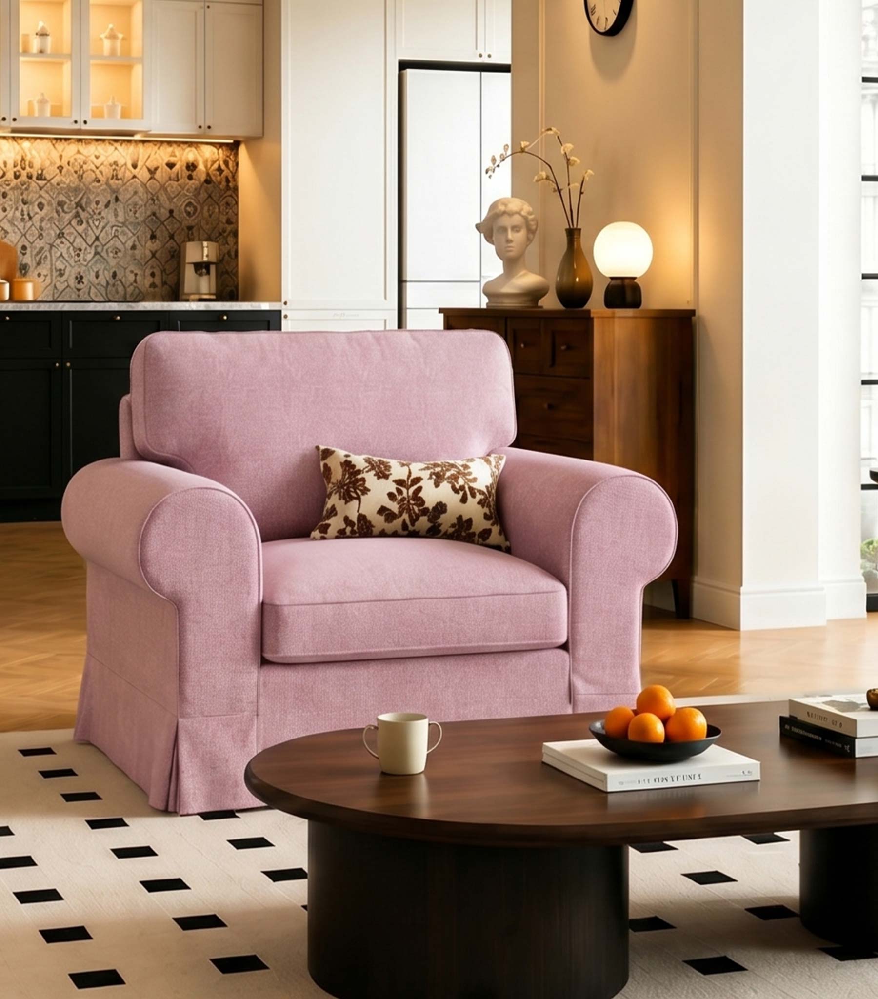Ektorp Armchair Cover-Structural Weave Blush pink