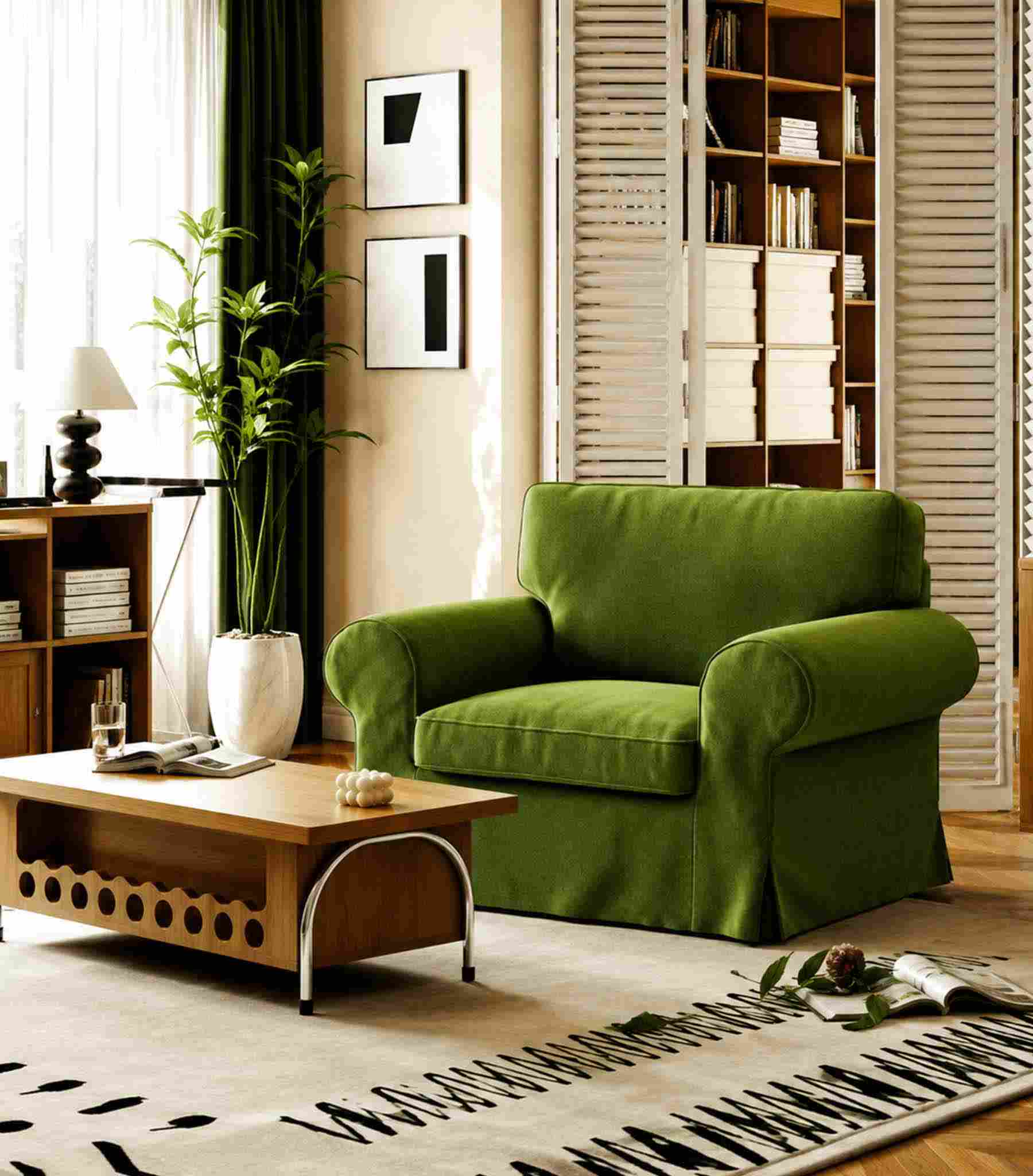 Ektorp Armchair Cover-Velvet Olive