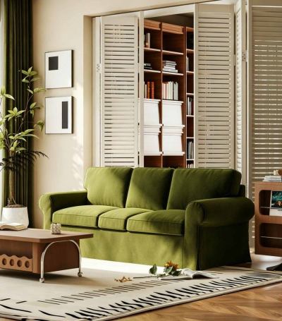 Ektorp 3 Seat Sofa Cover-Velvet Olive