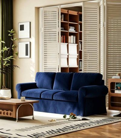 Ektorp 3 Seat Sofa Cover-Velvet Cobalt blue