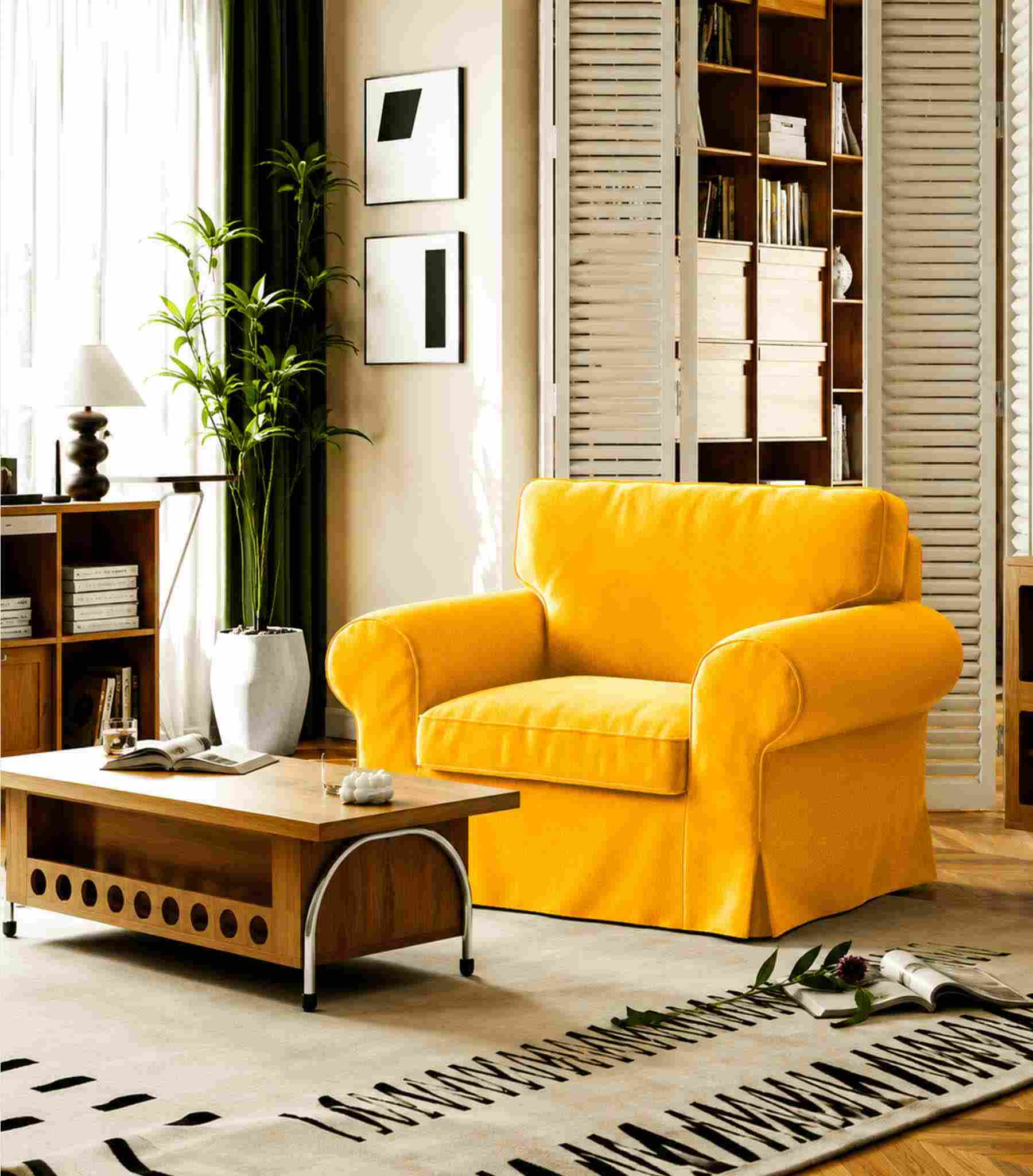 Ektorp Armchair Cover-Velvet Yellow