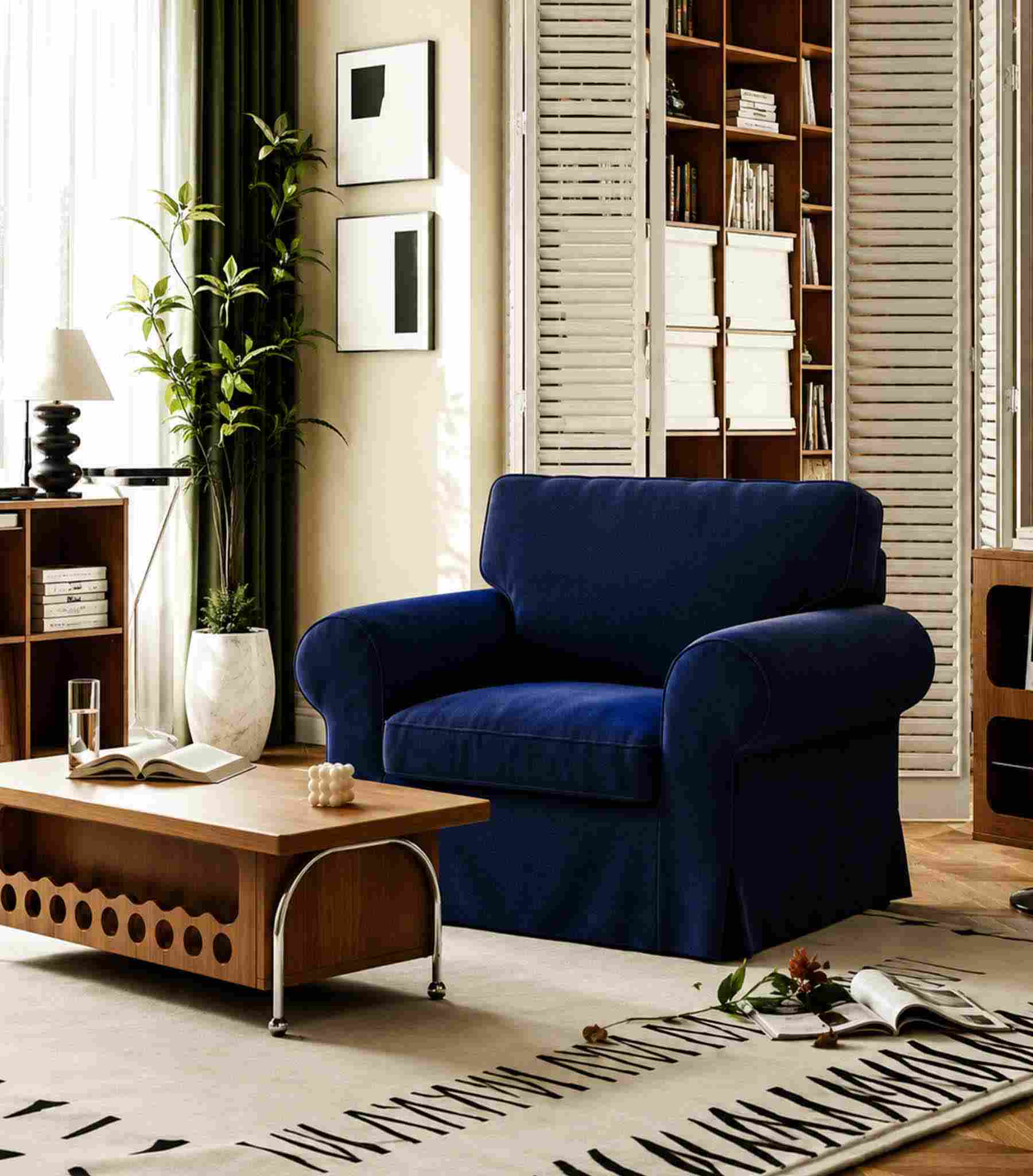 Ektorp Armchair Cover-Velvet Cobalt blue