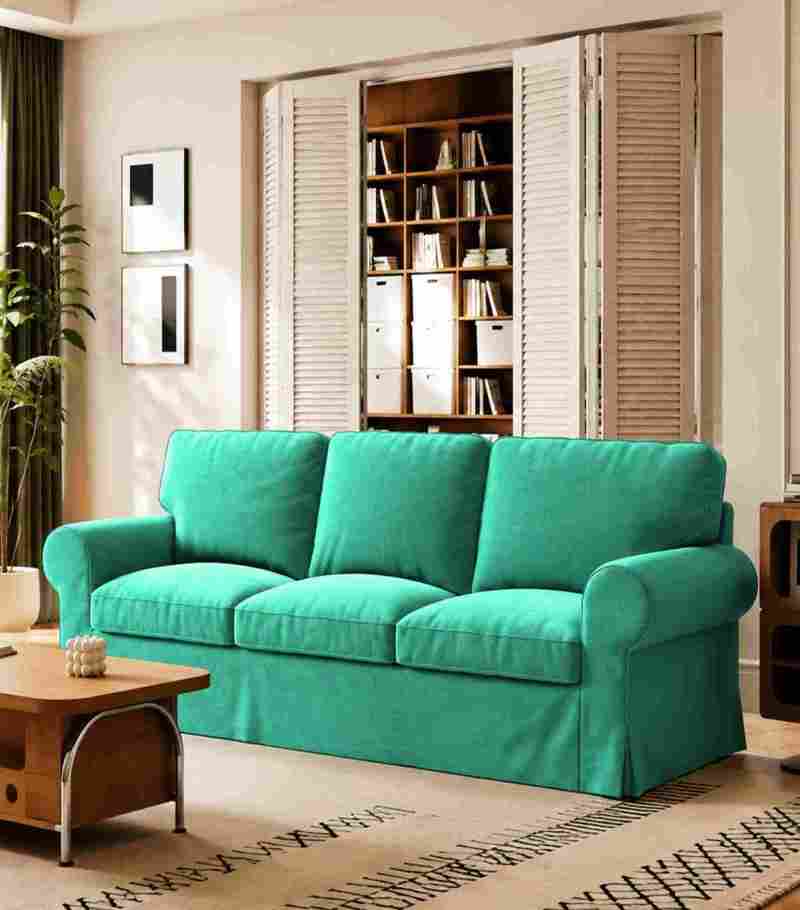 Ektorp 3 Seat Sofa Cover-Velvet Cyan