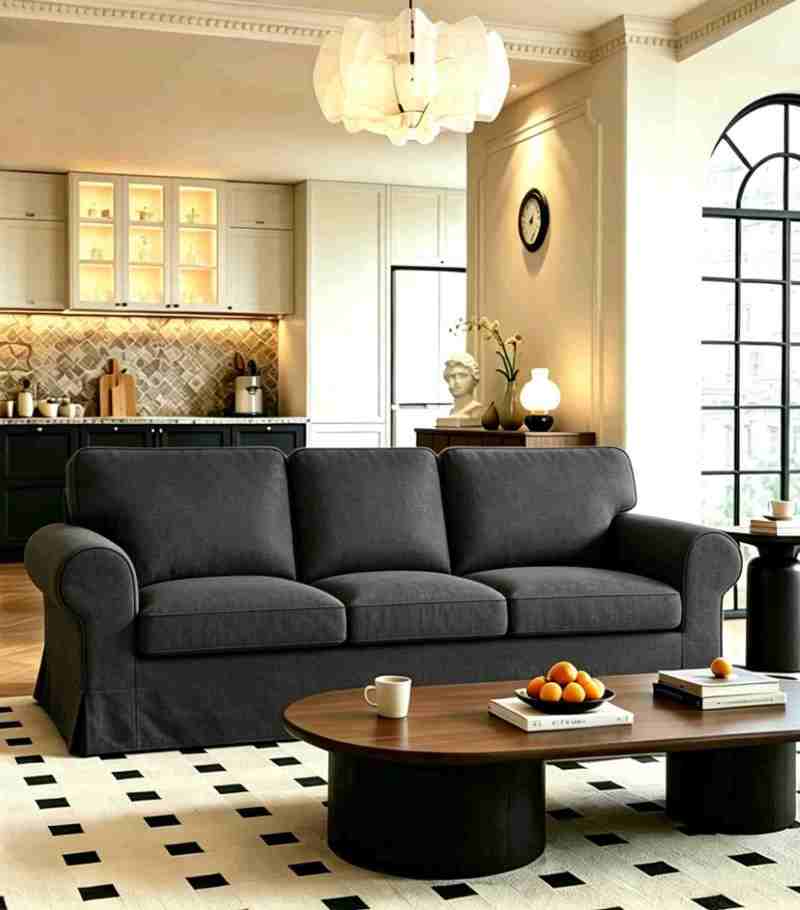 Ektorp 3 Seat Sofa Cover-Structural Weave Charcoal