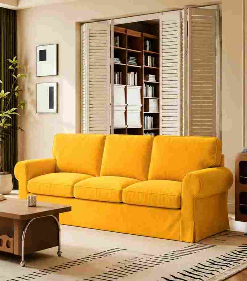 Ektorp 3 Seat Sofa Cover-Velvet Yellow