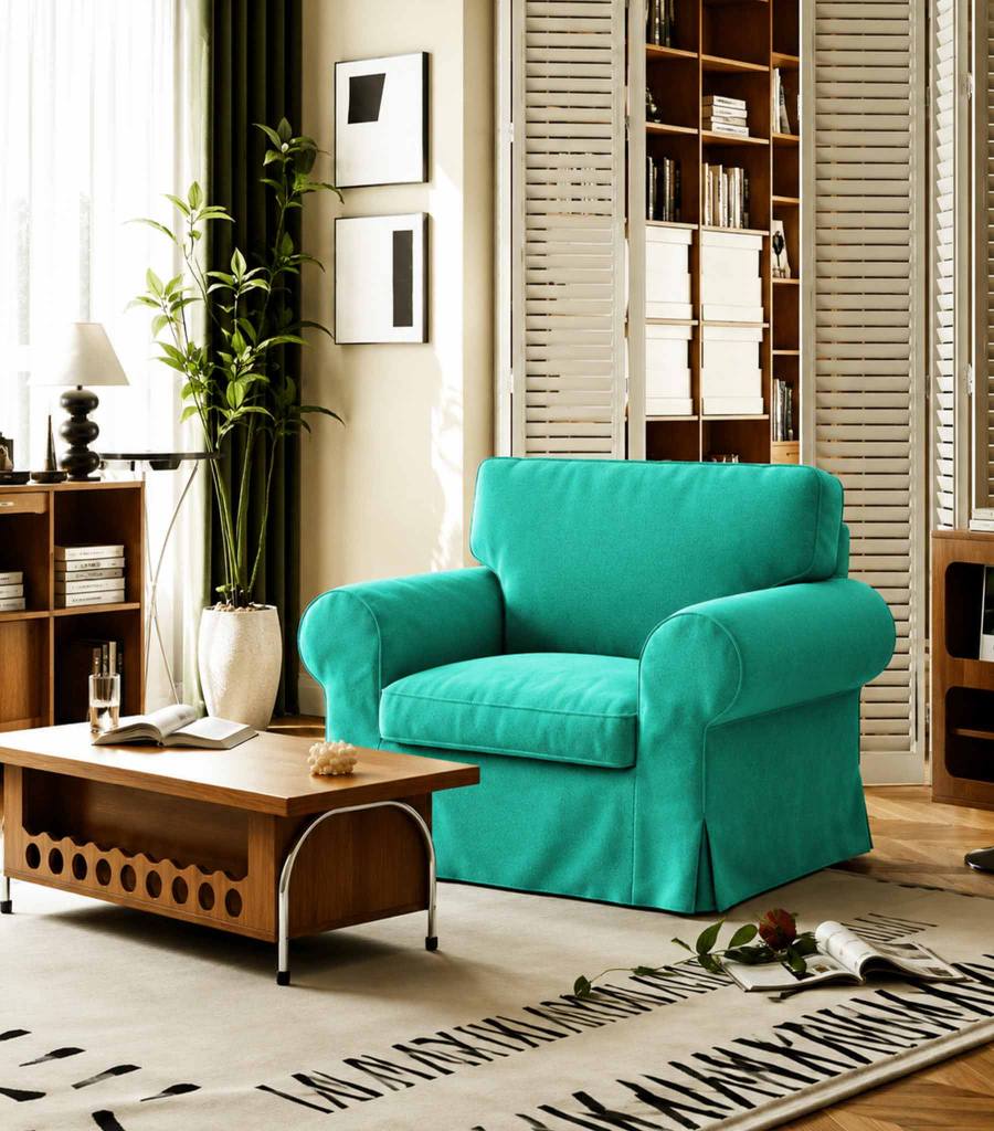 Ektorp Armchair Cover-Velvet Cyan