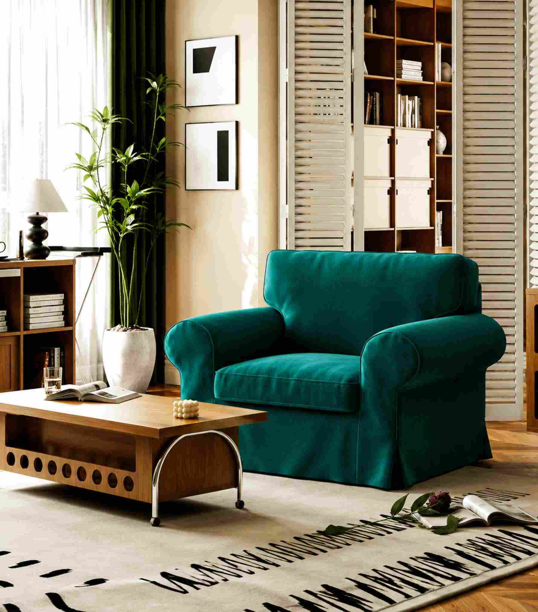 Ektorp Armchair Cover-Velvet Peacock