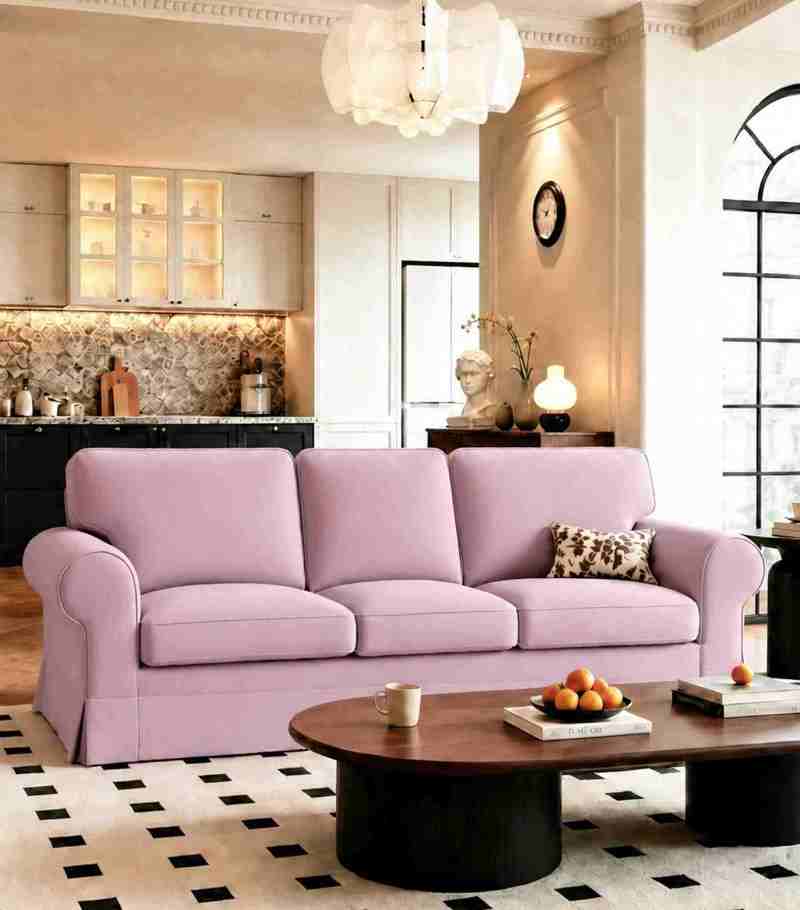 Ektorp 3 Seat Sofa Cover-Structural Weave Blush pink
