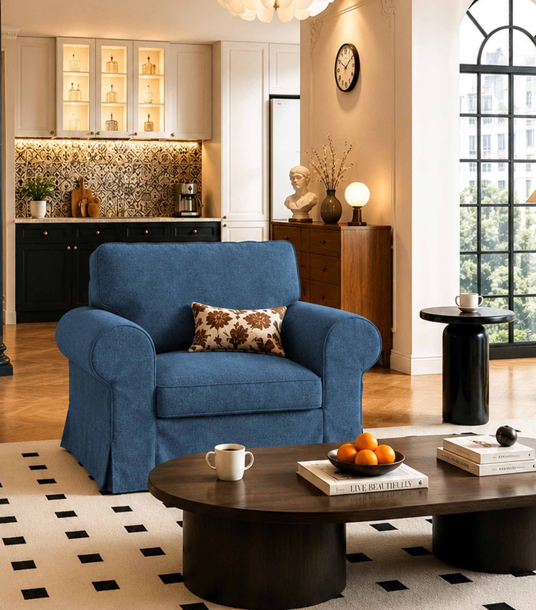 Ektorp Armchair Cover-Structural Weave Powder blue