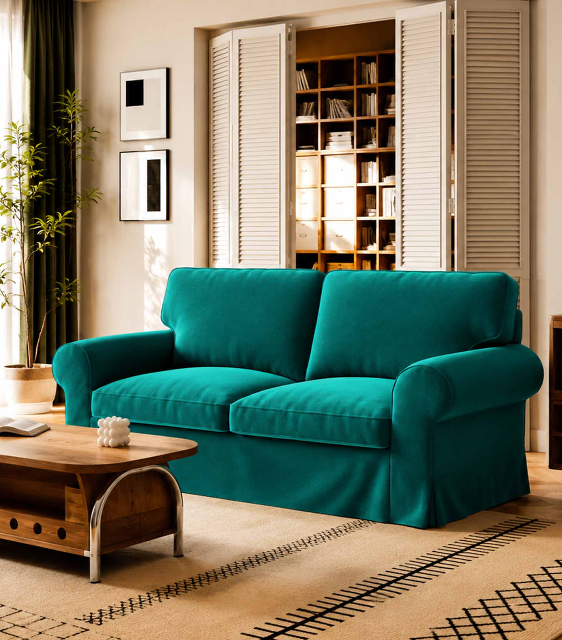 Ektorp Loveseat Cover-Velvet Peacock