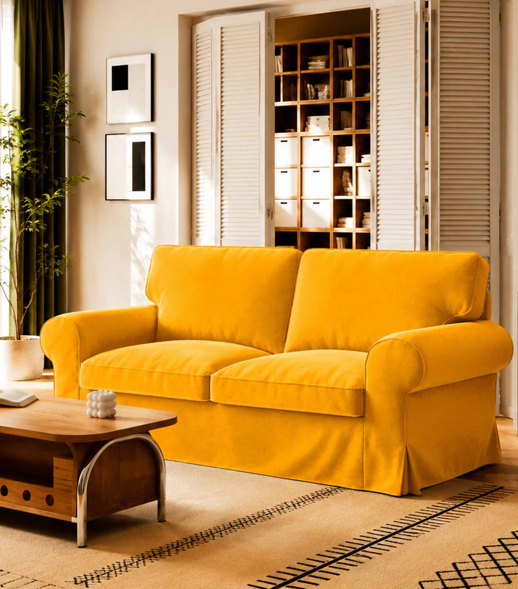 Ektorp Loveseat Cover-Velvet Yellow