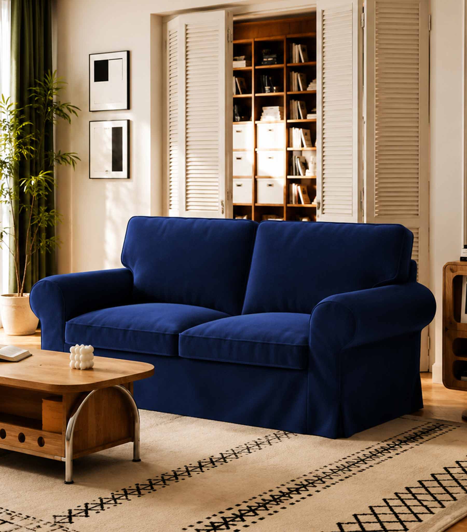 Ektorp Loveseat Cover-Velvet Cobalt blue